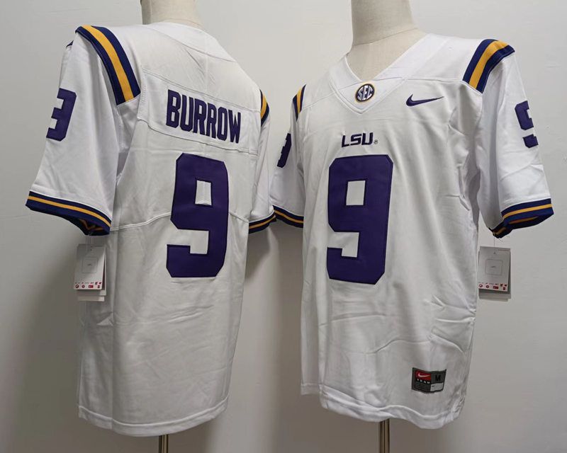 Men LSU Tigers #9 Burrow White Nike 2025 NCAA Jersey